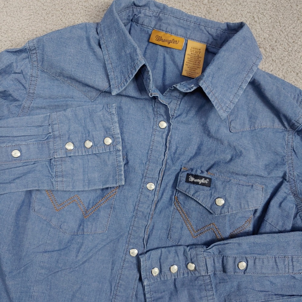 Wrangler Western Pearl Snap Shirt - Men S Blue Denim LW1041B Long Sleeve - Shirt